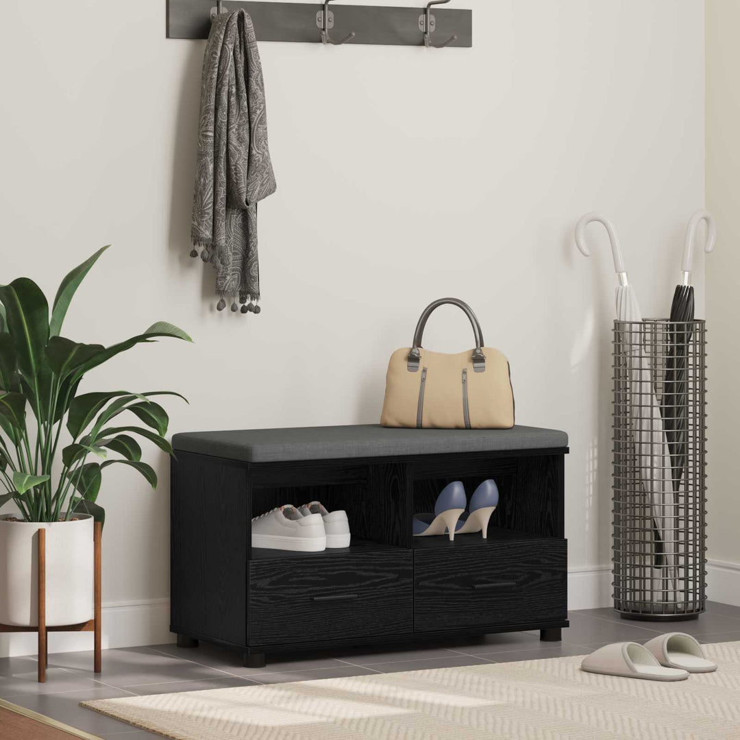 Hallbænk Sort Eg 80 x 38 x 46 cm Kunstigt træ og stof