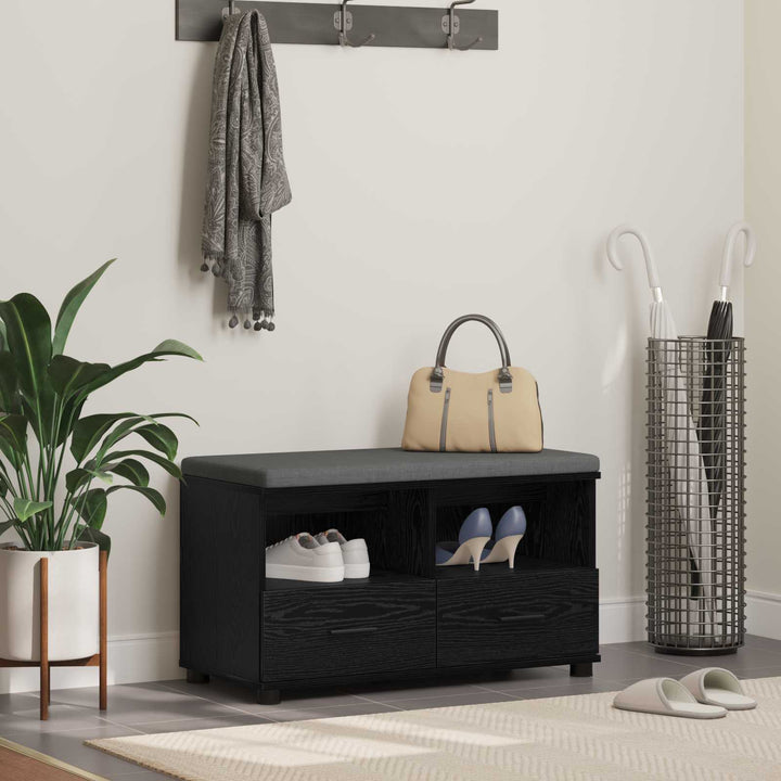 Hallbænk Sort Eg 80 x 38 x 46 cm Kunstigt træ og stof