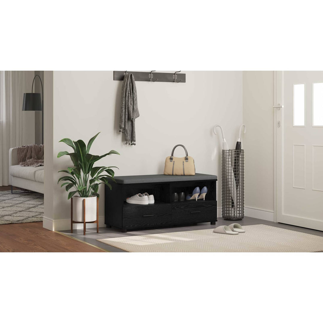 Hallbænk med pude Sort Eg 100 x 38 x 46 cm Kunstigt træ og stof