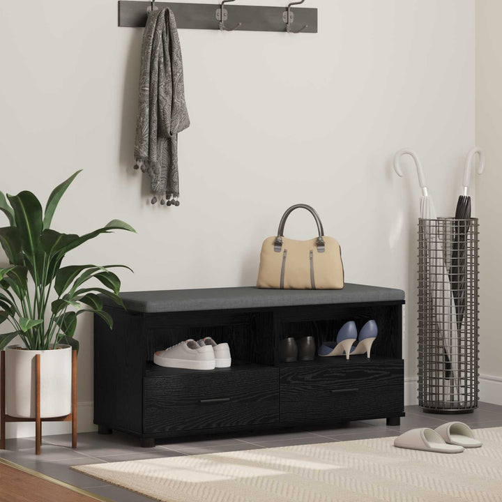 Hallbænk med pude Sort Eg 100 x 38 x 46 cm Kunstigt træ og stof