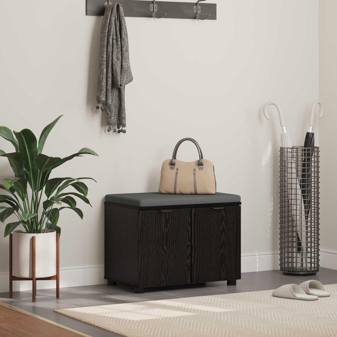 Hallbænk med pude Sort Eg 60 x 38 x 46 cm Kunstigt træ og stof
