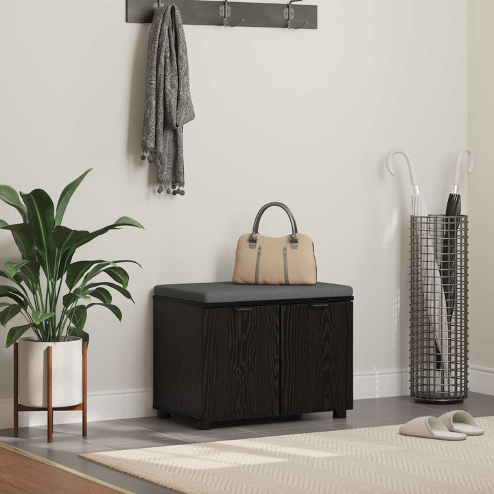 Hallbænk med pude Sort Eg 60 x 38 x 46 cm Kunstigt træ og stof
