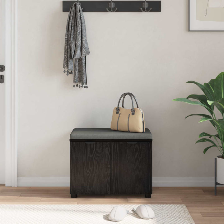 Hallbænk med pude Sort Eg 60 x 38 x 46 cm Kunstigt træ og stof