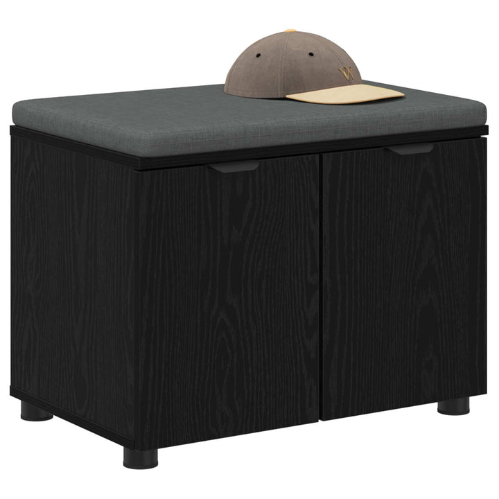 Hallbænk med pude Sort Eg 60 x 38 x 46 cm Kunstigt træ og stof