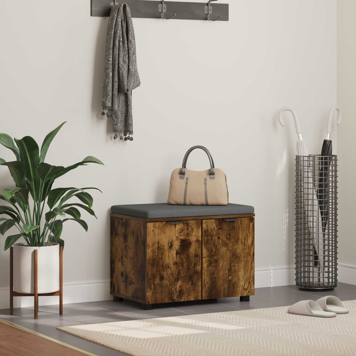 Hallbænk med pude Røget Eg 60 x 38 x 46 cm Kunstigt træ og stof