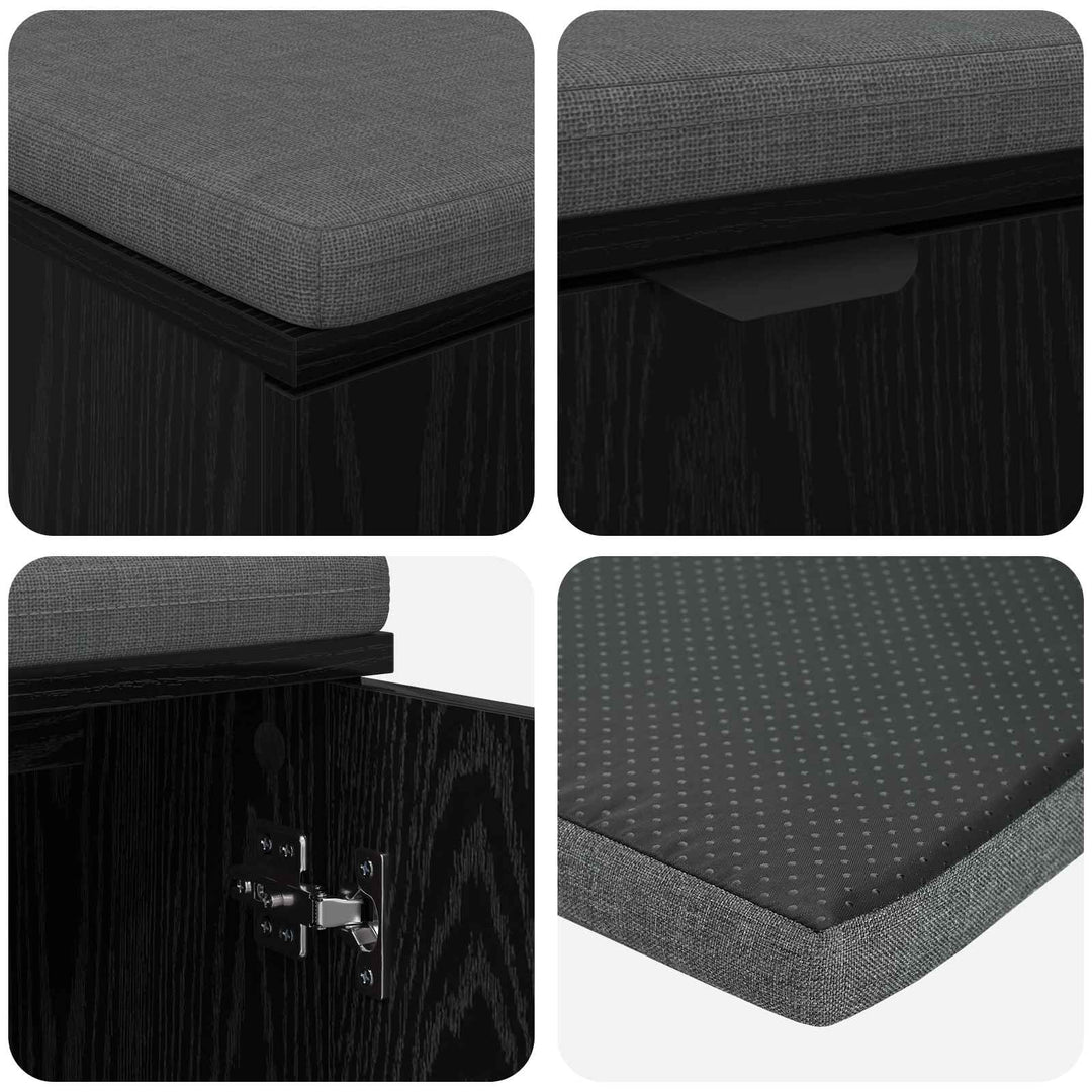 Hallbænk med pude Sort Eg 80 x 38 x 46 cm Kunstigt træ og stof