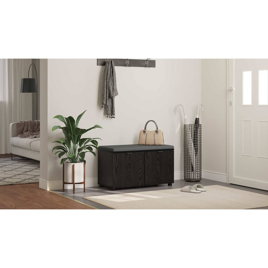 Hallbænk med pude Sort Eg 80 x 38 x 46 cm Kunstigt træ og stof