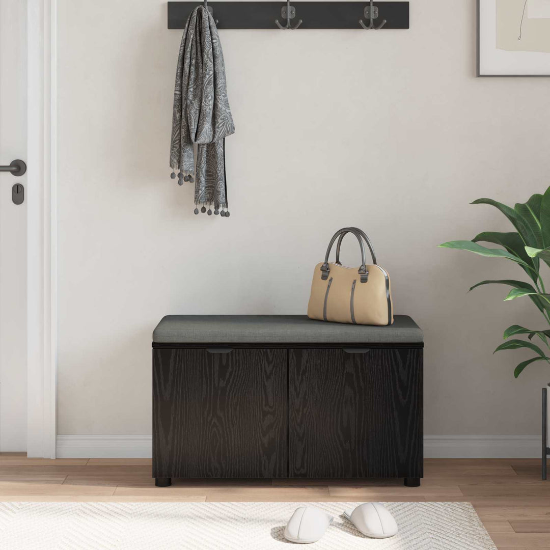Hallbænk med pude Sort Eg 80 x 38 x 46 cm Kunstigt træ og stof