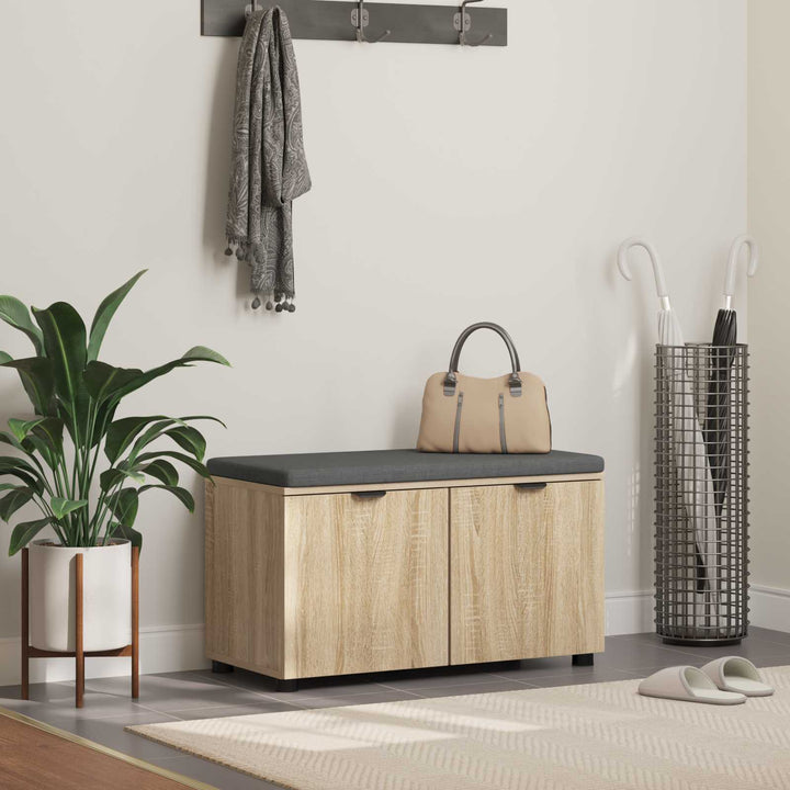 Hallbænk med dør Sonoma eg 80 x 38 x 46 cm Kunstigt træ og stof