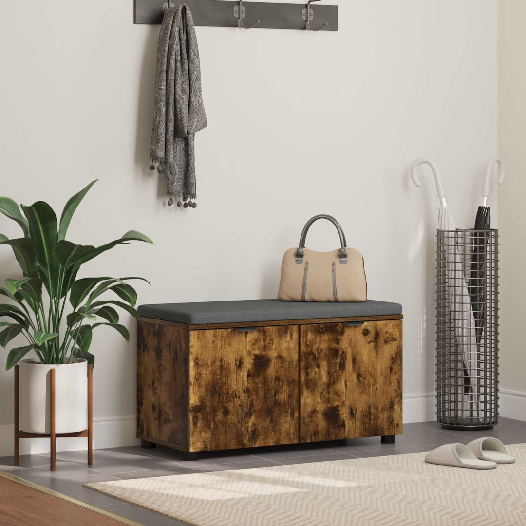 Hallbænk med pude Røget Eg 80 x 38 x 46 cm Kunstigt træ og stof