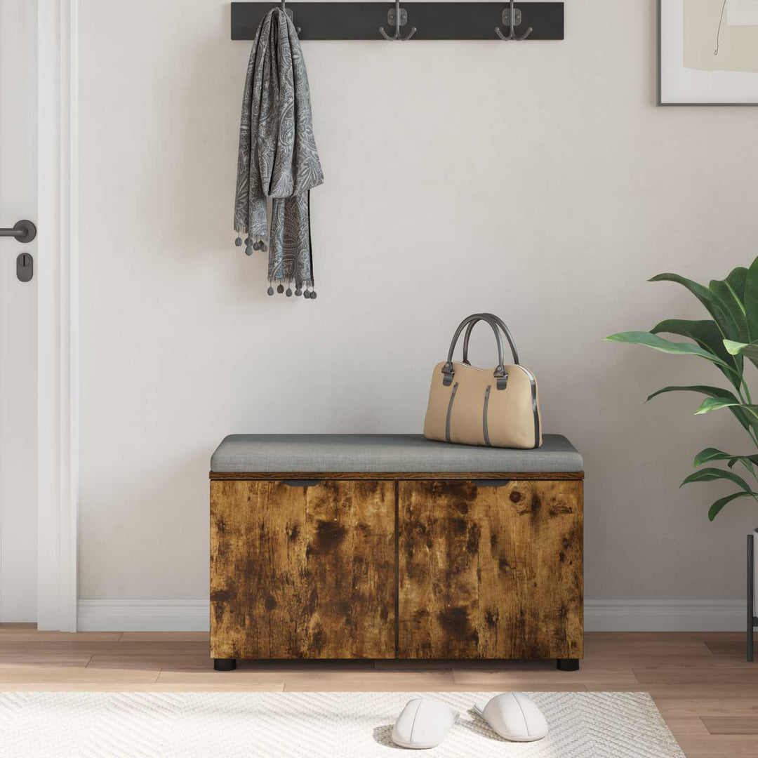 Hallbænk med pude Røget Eg 80 x 38 x 46 cm Kunstigt træ og stof