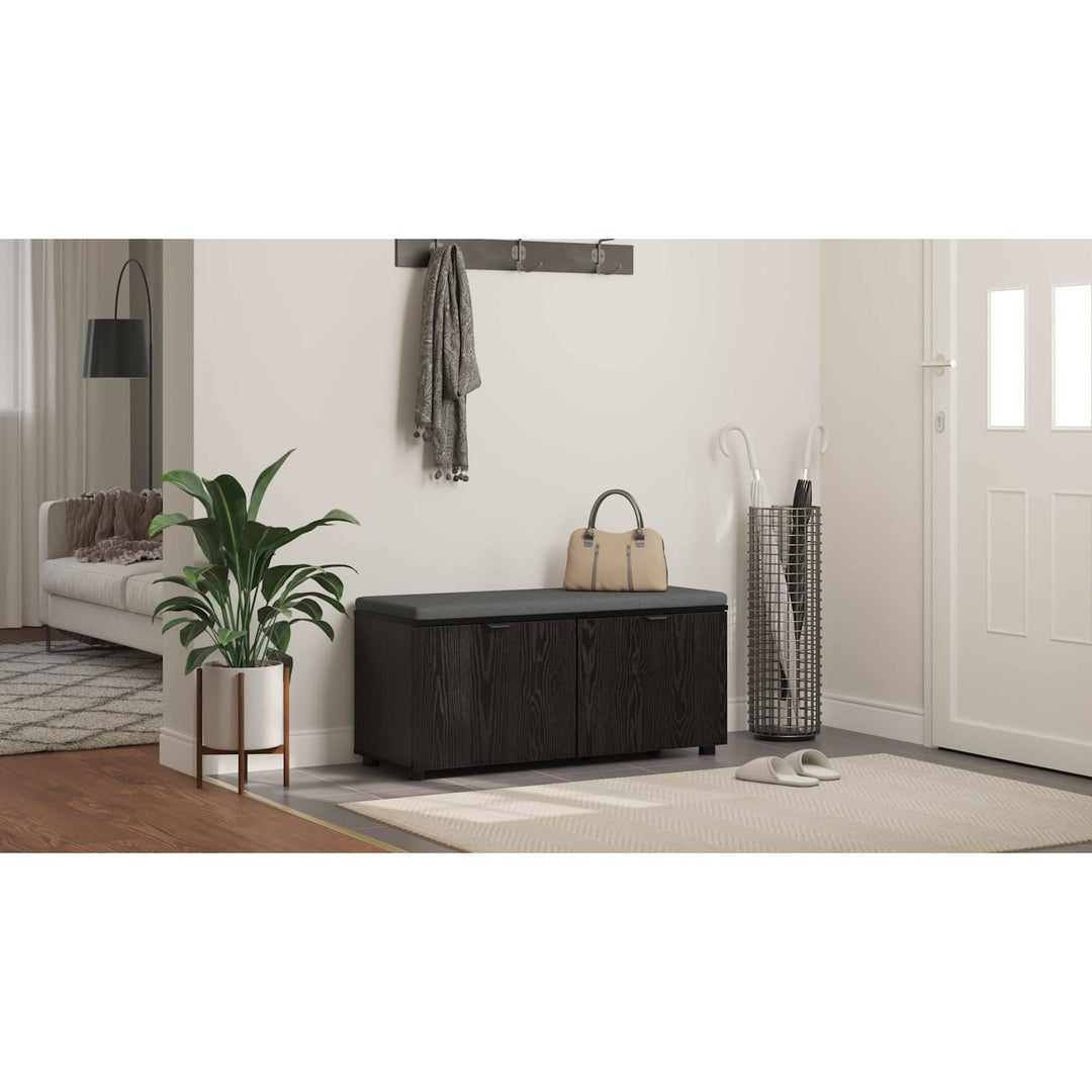 Hallbænk med pude Sort Eg 100 x 38 x 46 cm Kunstigt træ og stof