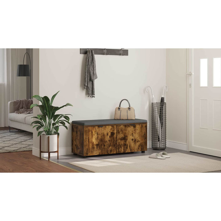 Hallbænk med dør Røget Eg 100 x 38 x 46 cm Kunstigt træ og stof