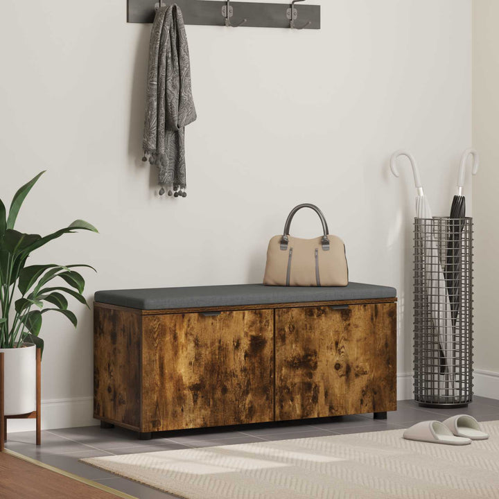 Hallbænk med dør Røget Eg 100 x 38 x 46 cm Kunstigt træ og stof