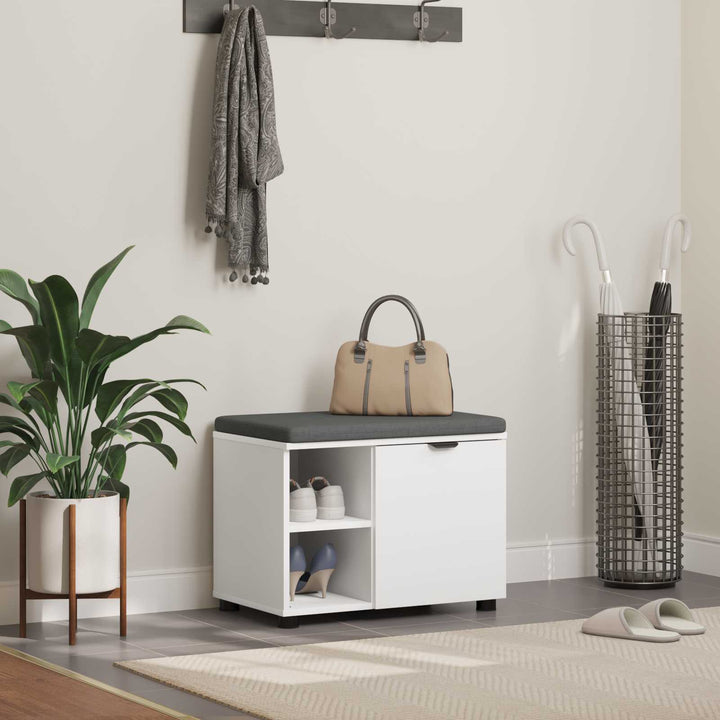 Hallbænk med pude Hvid 60 x 38 x 46 cm Kunstigt træ og stof