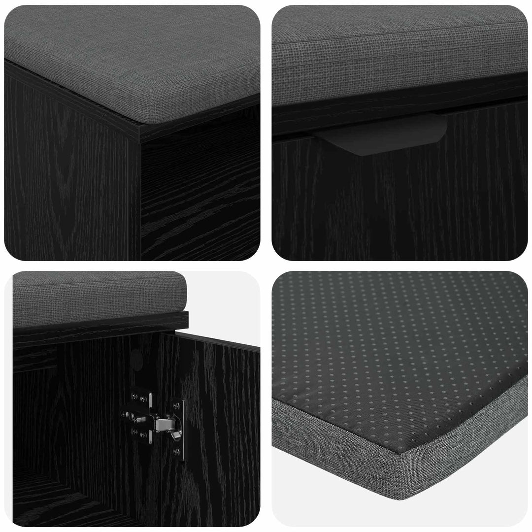 Hallbænk med pude Sort Eg 60 x 38 x 46 cm Kunstigt træ og stof