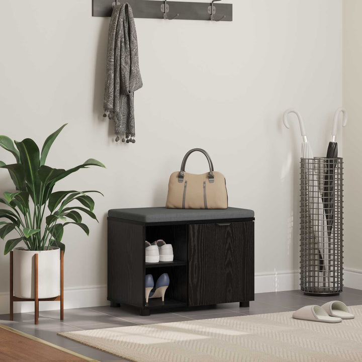 Hallbænk med pude Sort Eg 60 x 38 x 46 cm Kunstigt træ og stof