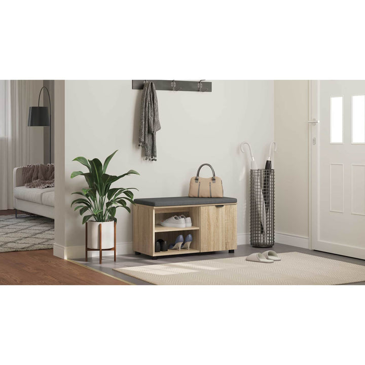Hallbænk med dør Sonoma eg 80 x 38 x 46 cm Kunstigt træ og stof