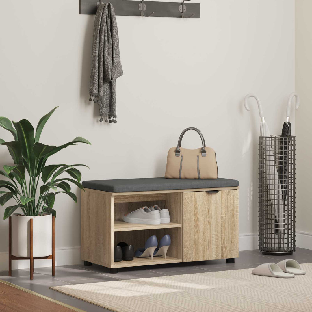 Hallbænk med dør Sonoma eg 80 x 38 x 46 cm Kunstigt træ og stof