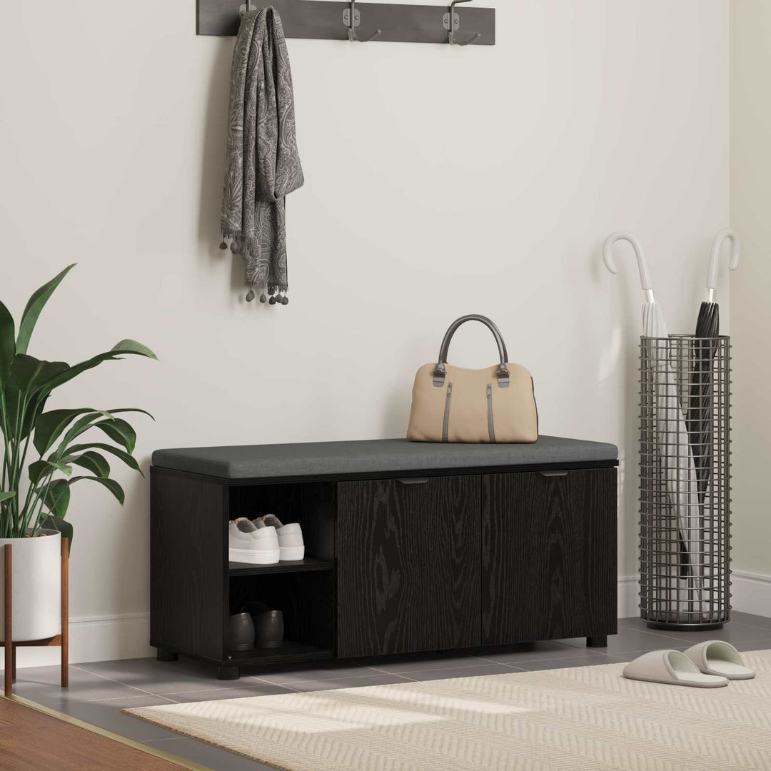 Hallbænk med pude Sort Eg 100 x 38 x 46 cm Kunstigt træ og stof