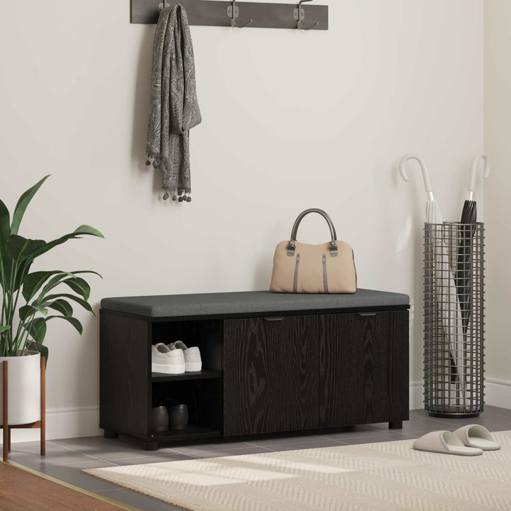 Hallbænk med pude Sort Eg 100 x 38 x 46 cm Kunstigt træ og stof