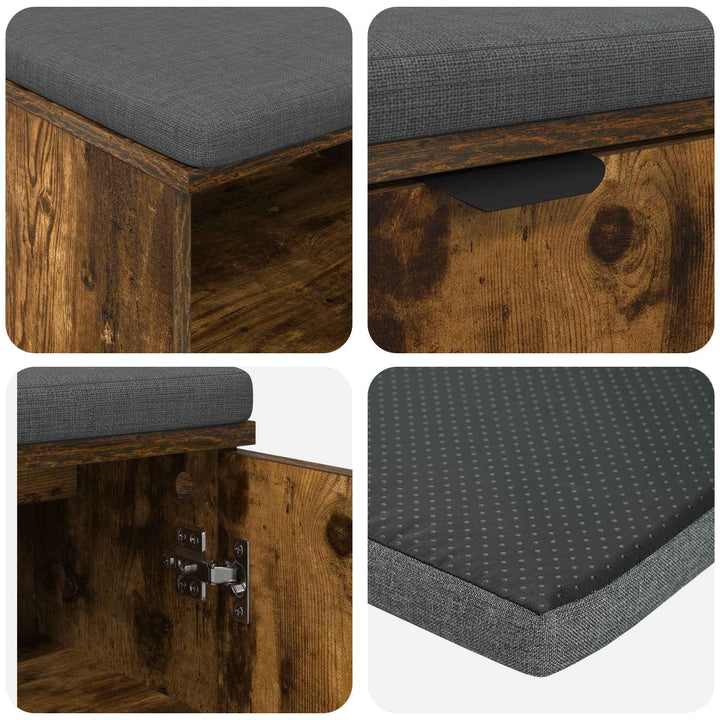Hallbænk med dør Røget Eg 100 x 38 x 46 cm Kunstigt træ og stof