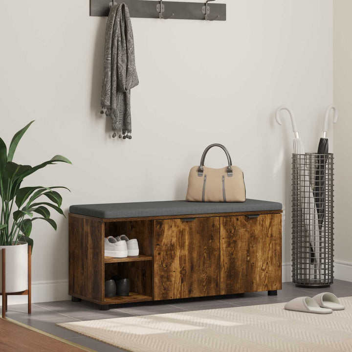 Hallbænk med dør Røget Eg 100 x 38 x 46 cm Kunstigt træ og stof