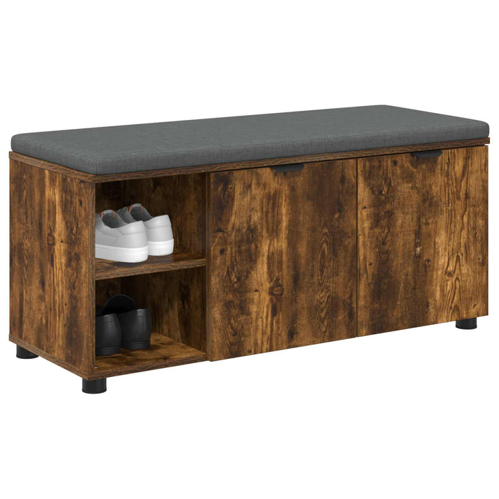 Hallbænk med dør Røget Eg 100 x 38 x 46 cm Kunstigt træ og stof