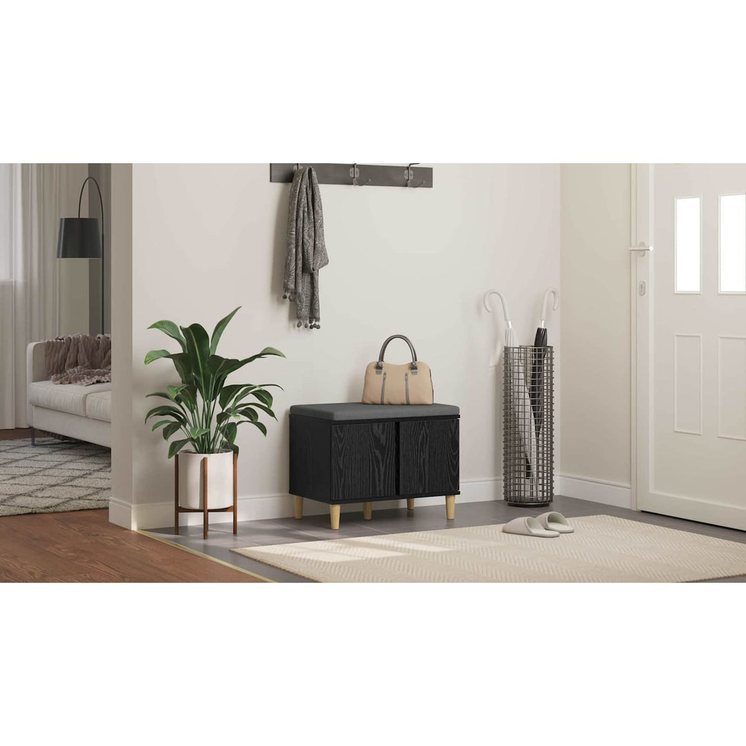 Hallbænk med pude Sort Eg 60 x 38 x 46 cm Kunstigt træ og stof