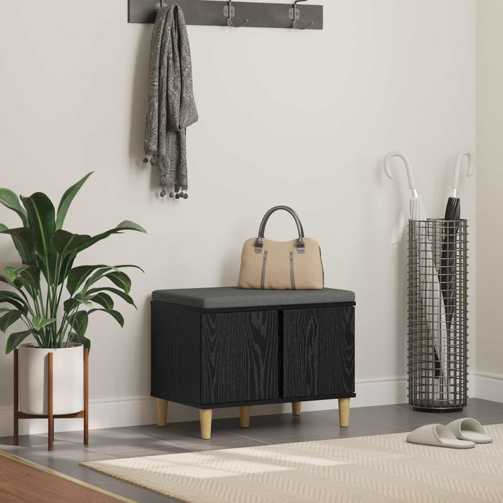 Hallbænk med pude Sort Eg 60 x 38 x 46 cm Kunstigt træ og stof