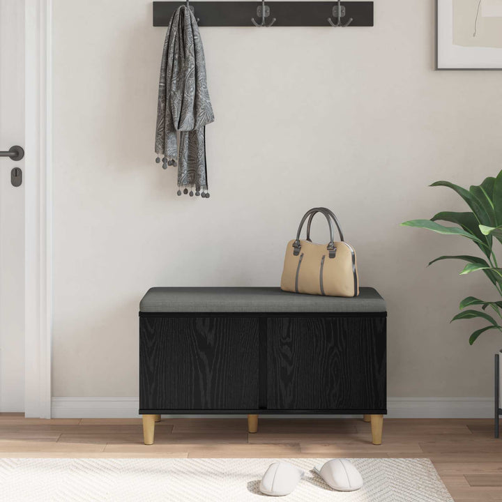 Hallbænk med pude Sort Eg 80 x 38 x 46 cm Kunstigt træ og stof
