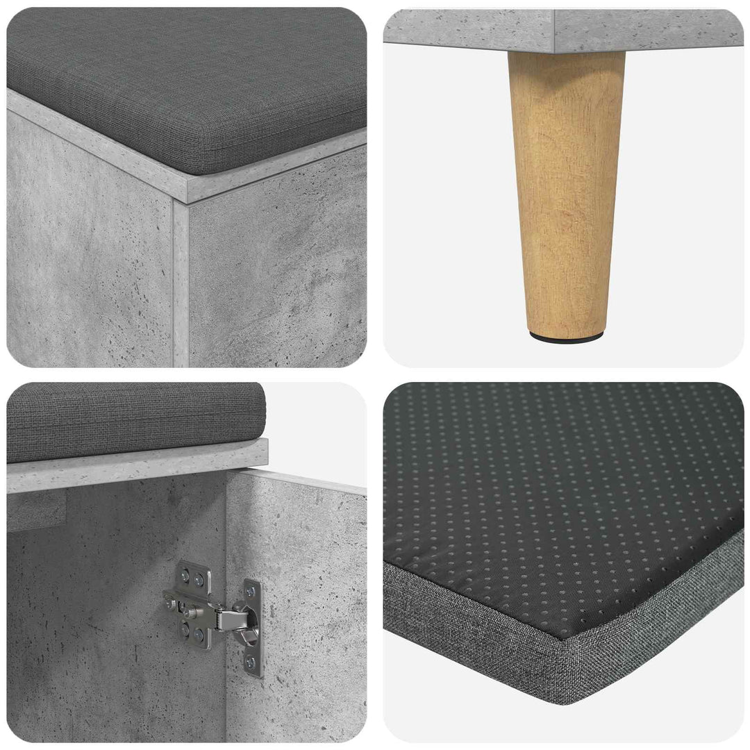 Hallbænk med pude BetonGrå 80 x 38 x 46 cm Kunstigt træ og stof