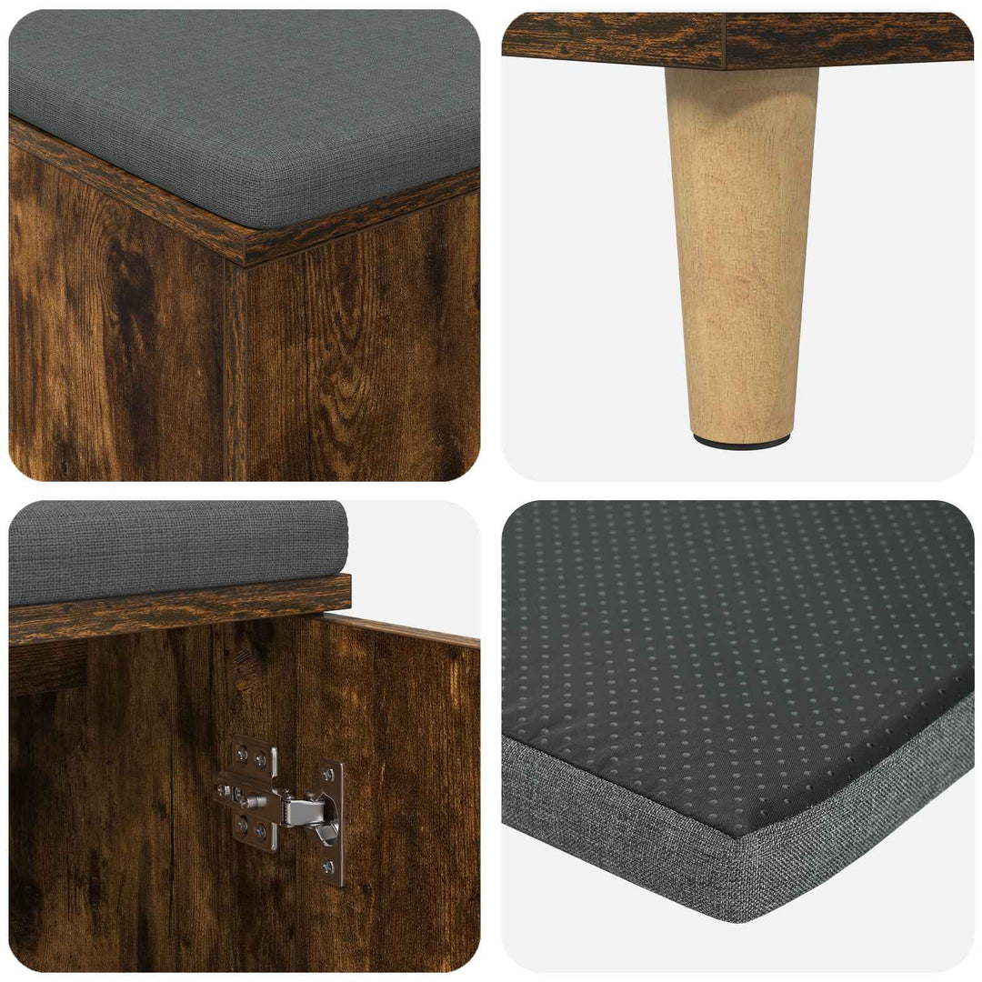 Hallbænk med dør Røget Eg 100 x 38 x 46 cm Kunstigt træ og stof