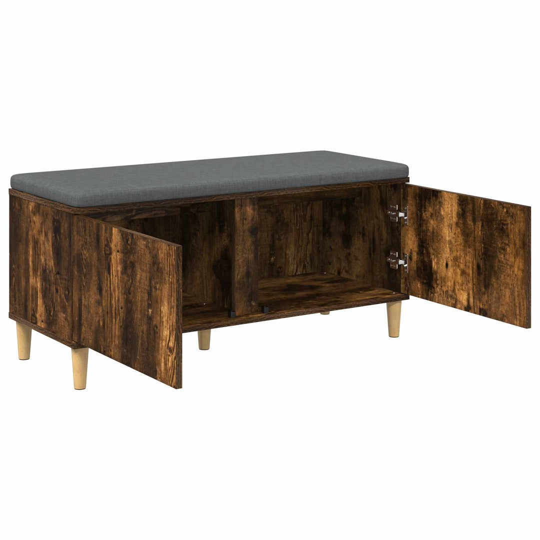 Hallbænk med dør Røget Eg 100 x 38 x 46 cm Kunstigt træ og stof