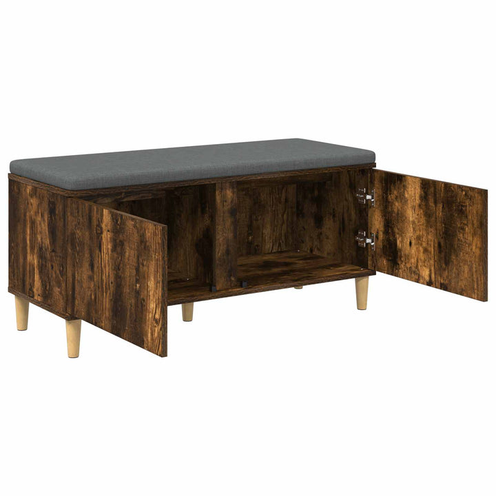 Hallbænk med dør Røget Eg 100 x 38 x 46 cm Kunstigt træ og stof