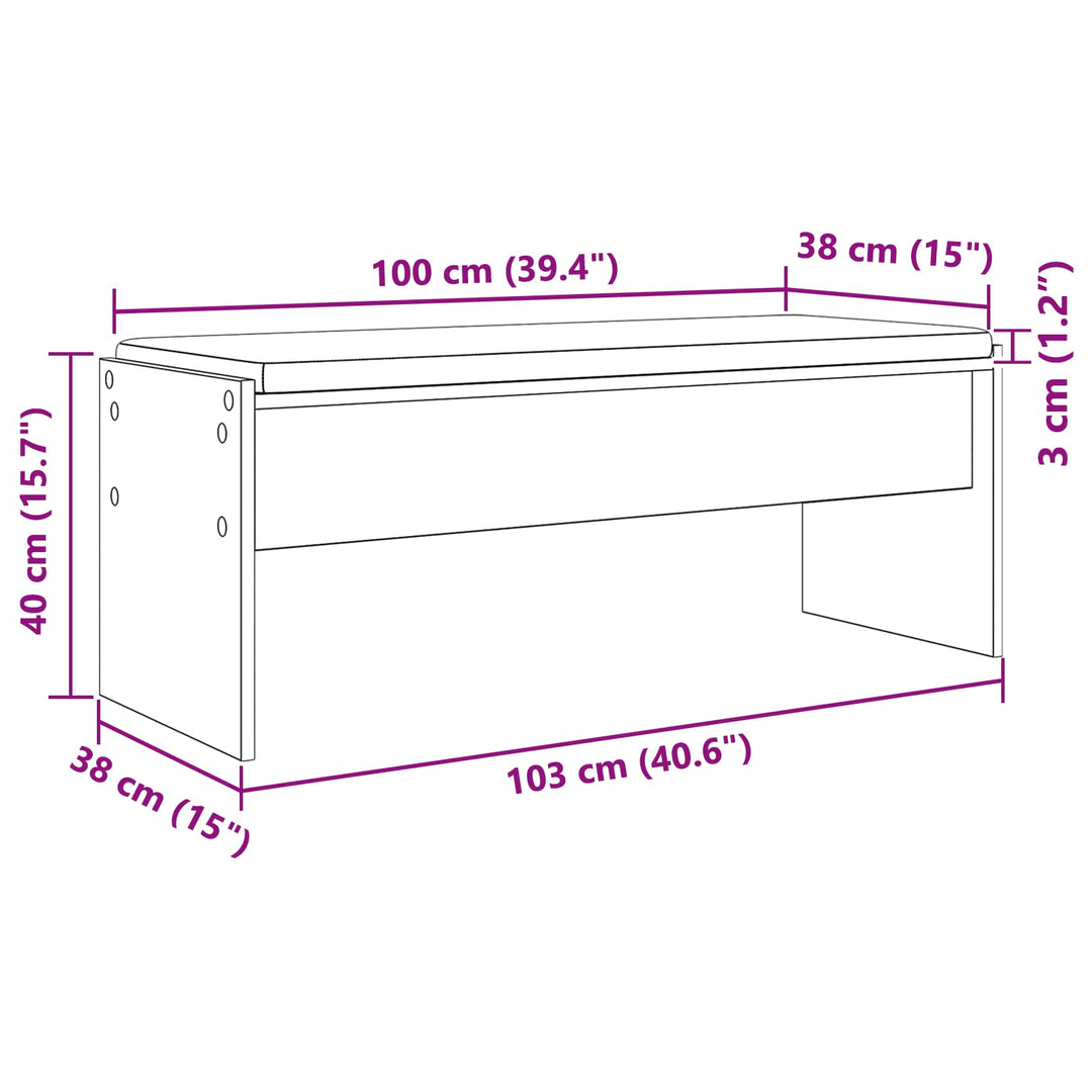 Hallbænk med pude Sort eg 103 x 38 x 40 cm