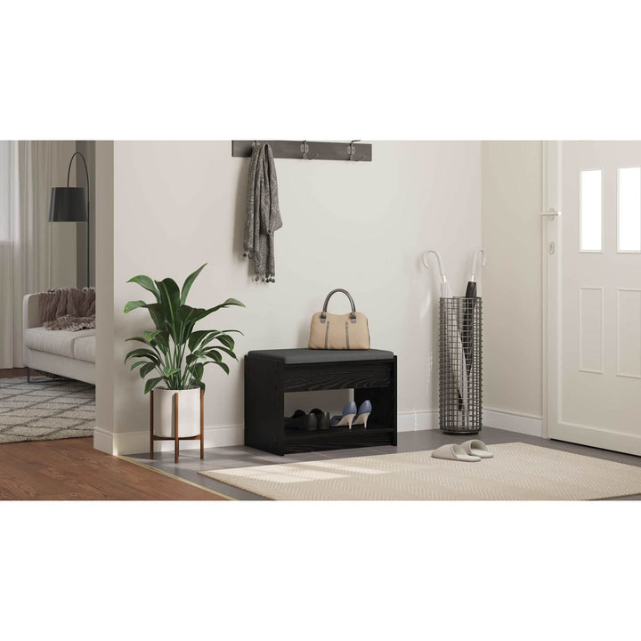 Hallbænk med pude Sort Eg 63 x 38 x 45 cm Kunstigt træ og stof