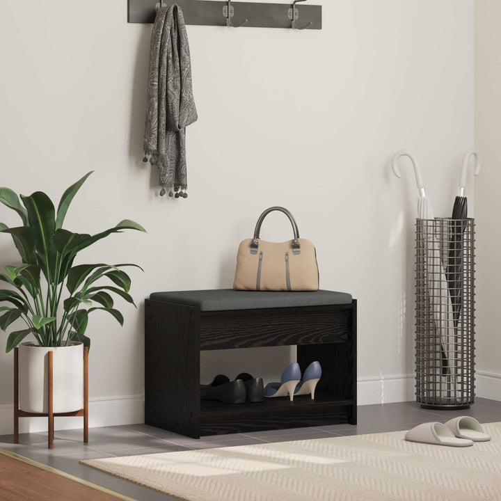 Hallbænk med pude Sort Eg 63 x 38 x 45 cm Kunstigt træ og stof