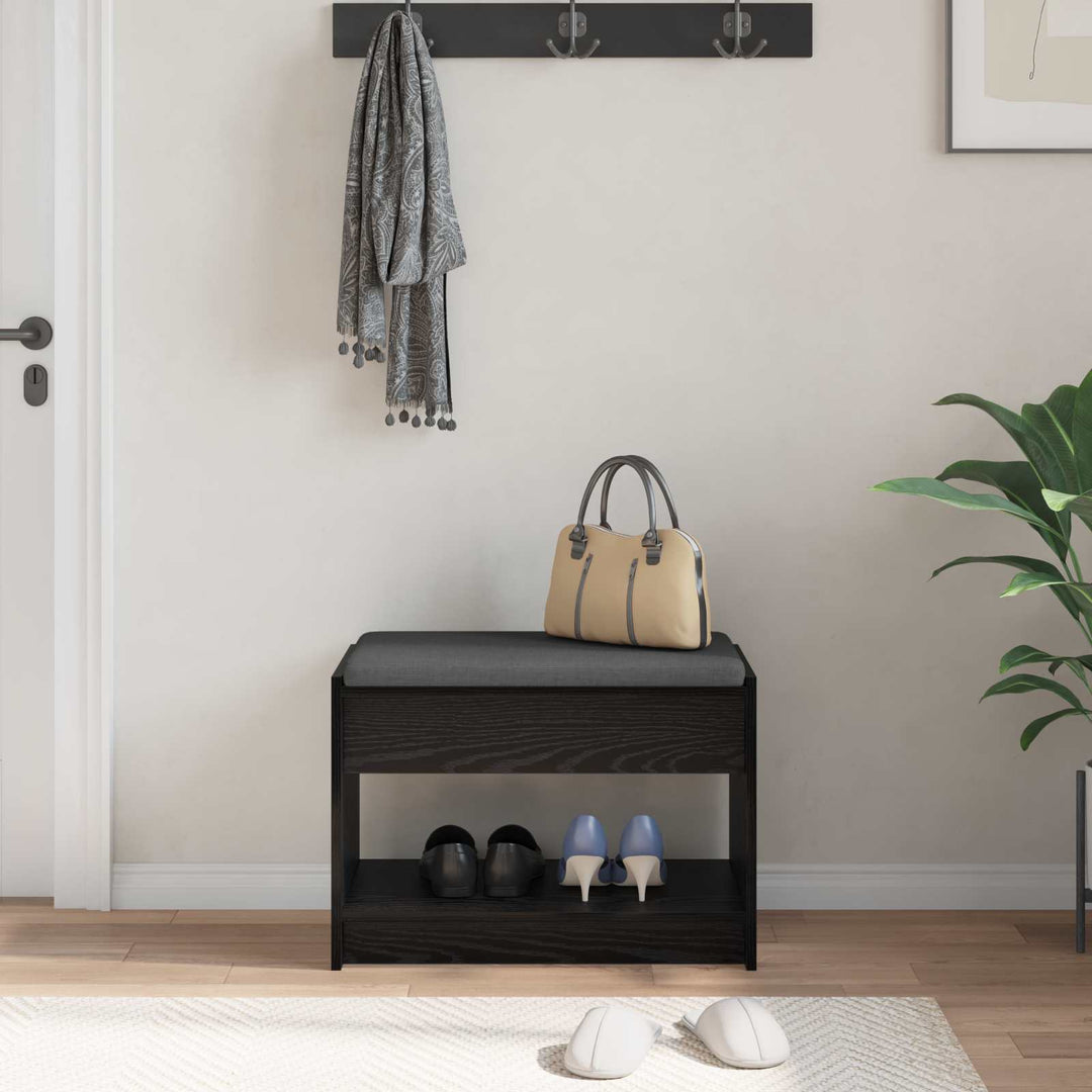 Hallbænk med pude Sort Eg 63 x 38 x 45 cm Kunstigt træ og stof