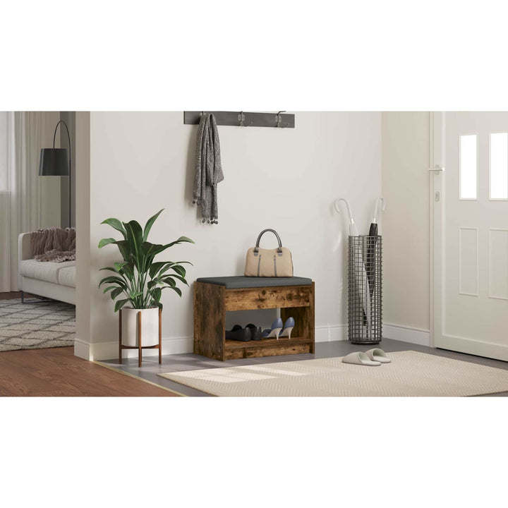 Hallbænk med pude Røget Eg 63 x 38 x 45 cm Kunstigt træ og stof
