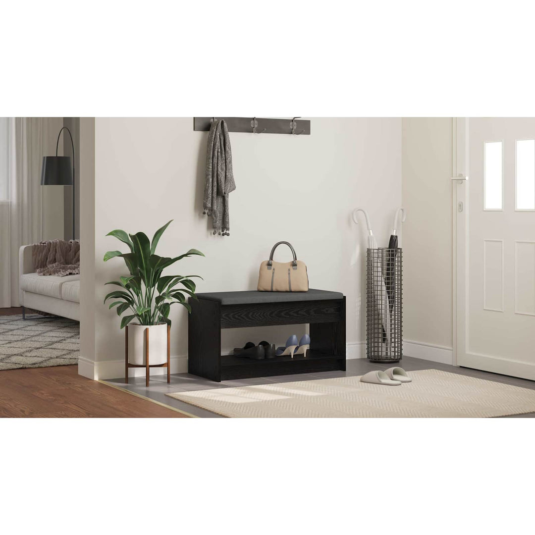 Hallbænk med pude Sort Eg 83 x 38 x 45 cm Kunstigt træ og stof