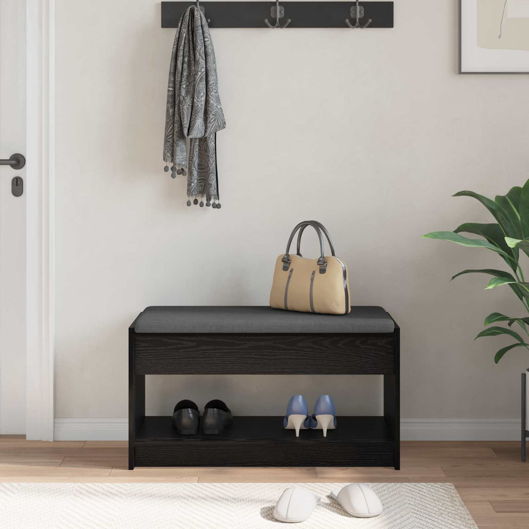 Hallbænk med pude Sort Eg 83 x 38 x 45 cm Kunstigt træ og stof
