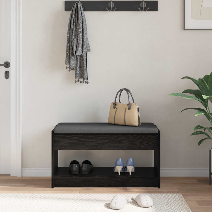 Hallbænk med pude Sort Eg 83 x 38 x 45 cm Kunstigt træ og stof