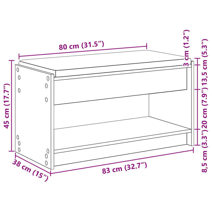 Hallbænk med pude Sort Eg 83 x 38 x 45 cm Kunstigt træ og stof