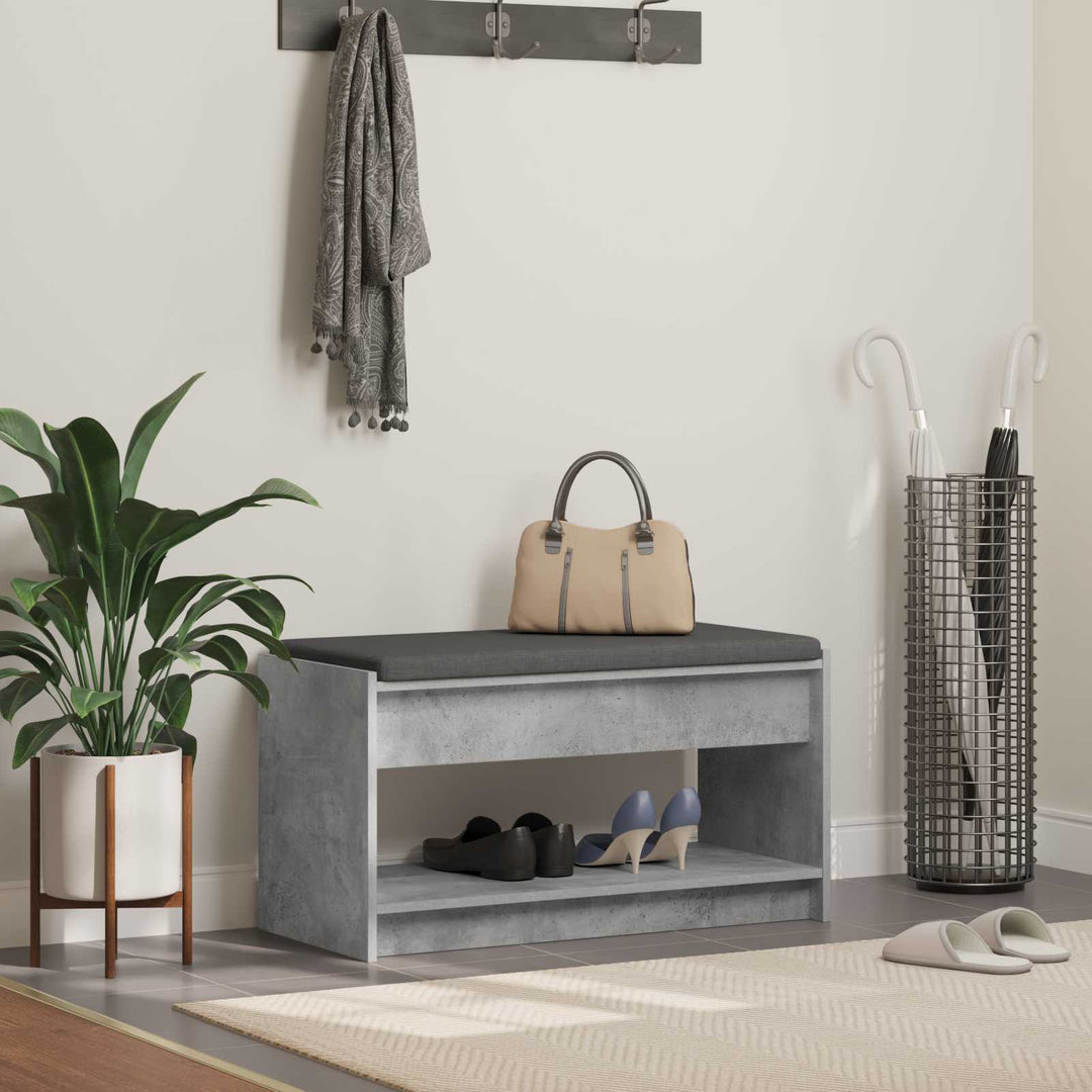 Hallbænk med pude BetonGrå 83 x 38 x 45 cm Kunstigt træ og stof
