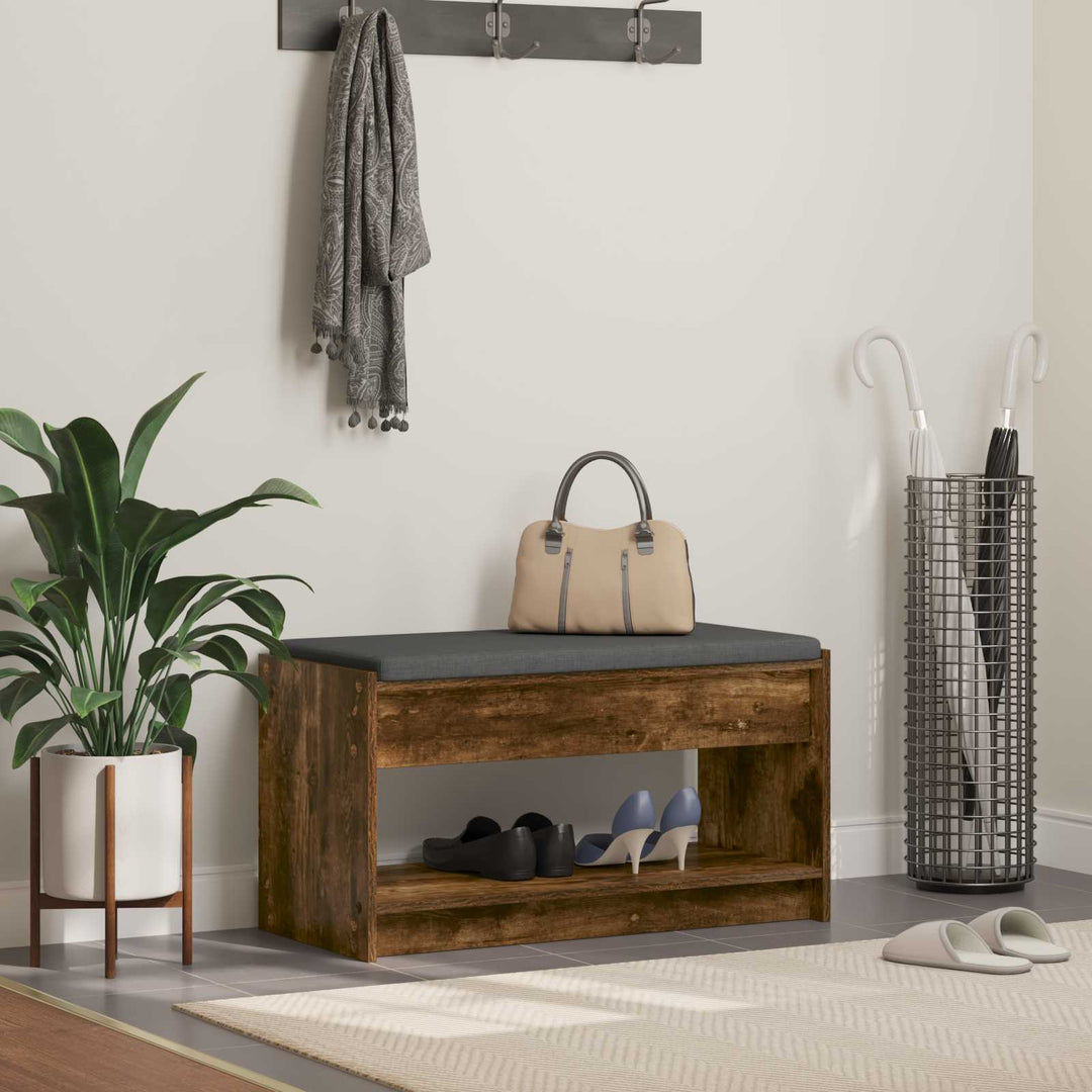 Hallbænk med pude Røget Eg 83 x 38 x 45 cm Kunstigt træ og stof