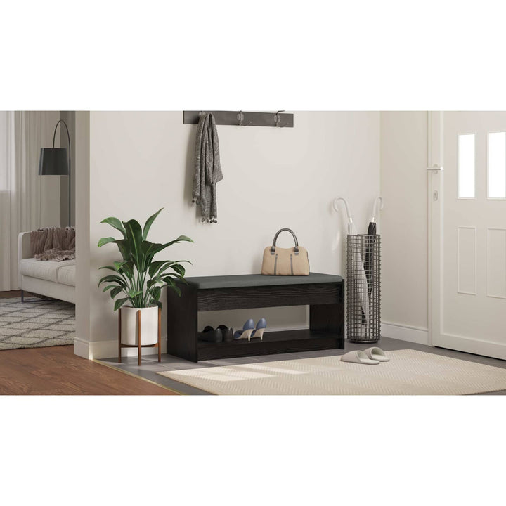 Hallbænk med pude Sort Eg 103 x 38 x 45 cm Kunstigt træ og stof