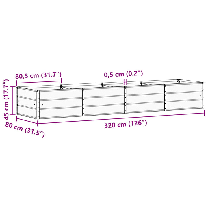 Plantekasse Antracit 320 x 80 x 45 cm Stål