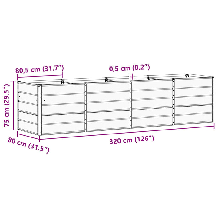 Plantekasse Antracit 320 x 80 x 75 cm Stål