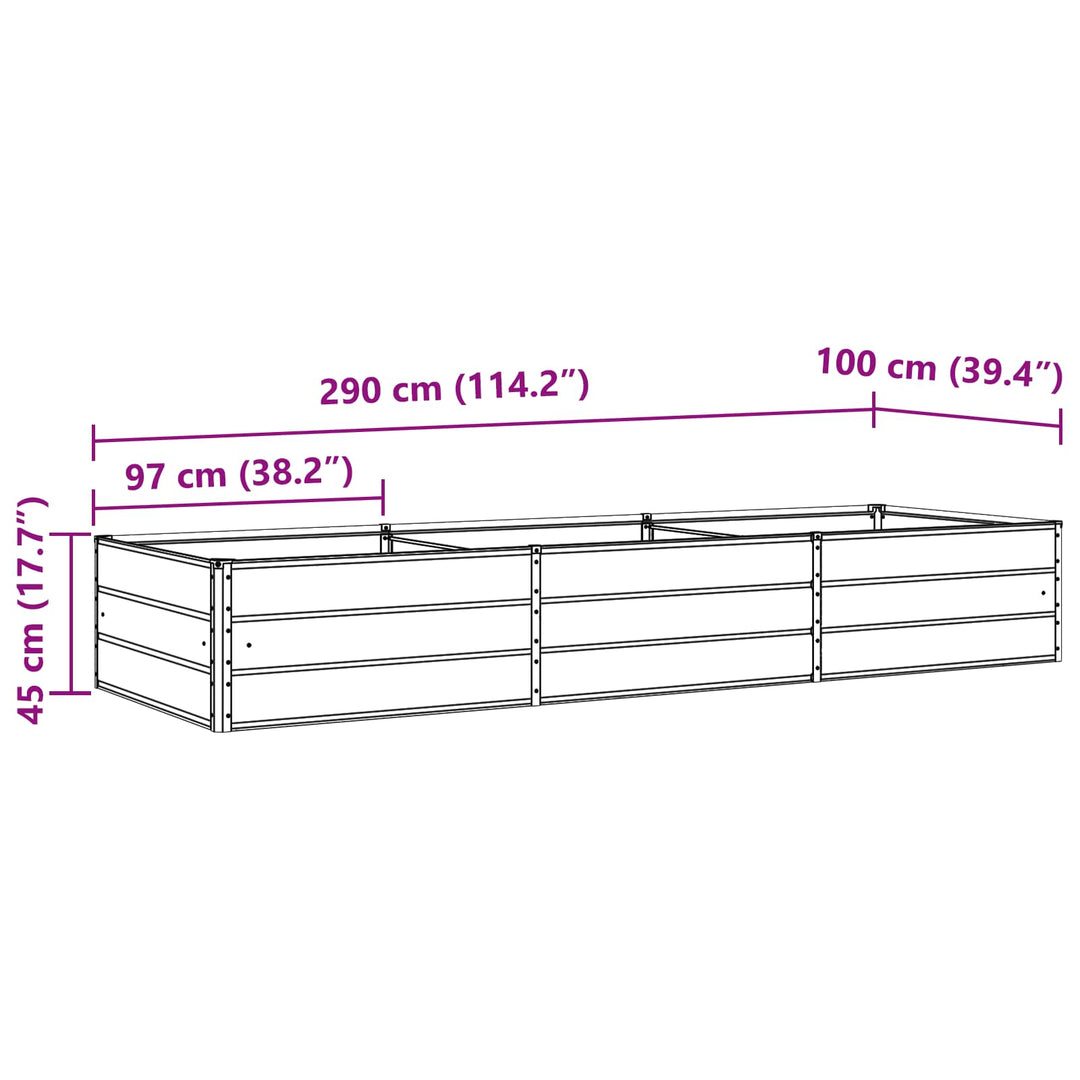 Plantekasse Antracit 290 x 100 x 45 cm Galvaniseret stål